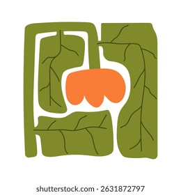 Abstract plants. Botanical doodle background art. Flower and leaves abstract shape. Trendy floral in primitive contemporary style design for print, wallpaper, wall art for home decoration.