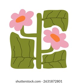 Abstract plants. Botanical doodle background art. Flower and leaves abstract shape. Trendy floral in primitive contemporary style design for print, wallpaper, wall art for home decoration.