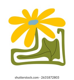 Abstract plants. Botanical doodle background art. Flower and leaves abstract shape. Trendy floral in primitive contemporary style design for print, wallpaper, wall art for home decoration.
