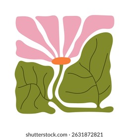 Abstract plants. Botanical doodle background art. Flower and leaves abstract shape. Trendy floral in primitive contemporary style design for print, wallpaper, wall art for home decoration.