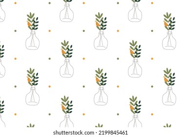 Abstract plants in a bottle. Seamless pattern. hand drawing