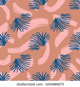 abstract plants and brush marks seamless vector pattern