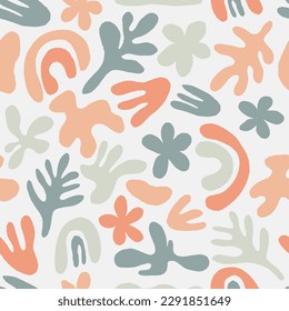 Abstract plants flat vector seamless pattern. Minimalistic foliage and branches texture. Beautiful botanical background. Colorful twigs and leaves. Floral wallpaper, textile, wrapping paper design.