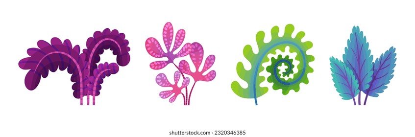 Abstract Plants and Foliage with Unusual Shapes and Colors Vector Set