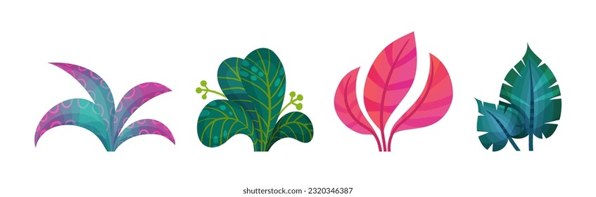 Abstract Plants and Foliage with Unusual Shapes and Colors Vector Set