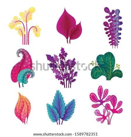 Abstract Plants Isolated On White Background Vector Set