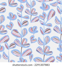 Abstract plants with round striped leaves, seamless vector pattern in mid century style
