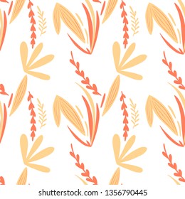 Abstract plants seamless doodle vector pattern on white background
