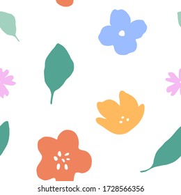 Abstract plants seamless pattern. Floral design for wallpaper, paper, textile. Colorful leaves and flowers background. Minimalist floral background