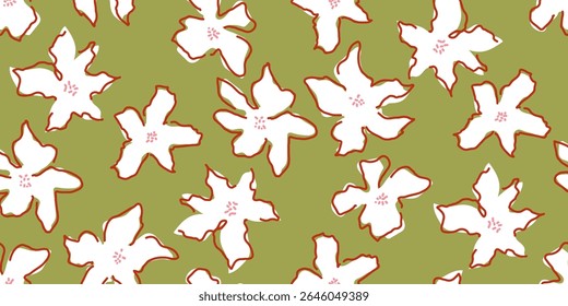 Abstract plants seamless pattern. Spring or summer texture for paper, textile, fabric, fashion prints with hand drawn cute small doodle flowers, leaves on white. Flat vintage Ditsy floral background
