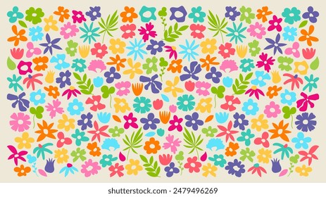 Abstract plants shapes and forms illustration. Different types of exotic flowers and leaves decorative elements kit. Large collection of botanical doodles. Vector set