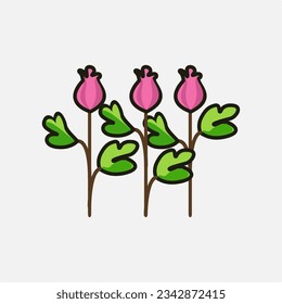 Abstract plants. Simple domestic Flower. Hand drawn colored Vector . Floral design, Naive art, Infantile Style Art. Colorful trendy illustration. All elements are isolated.vector