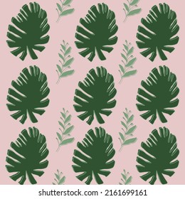 Abstract plants. Simple Various  Leaves. Vector Seamless Patterns. Background, wallpaper. Floral design, Naive art. Colorful trendy illustration.