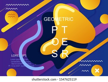 Abstract plastic colorful figures set. Isolated graphic elements. Geometric badges set. Poster design with splashes and fluid badges and geometric elements.