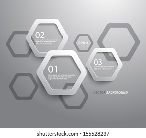 Abstract plastic hexagons panel / banners for business design, infographics, reports, progress, number options, step presentation, websites or workflow layout. Clean and modern style
