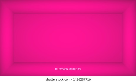 Abstract plastic pink empty room, niche with pink wall, floor, ceiling, dark side without any textures, box top view colorless 3d illustration