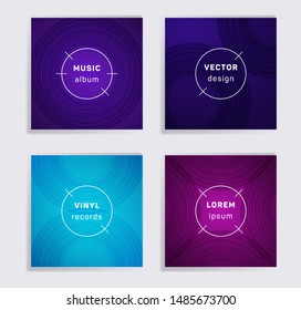 Abstract plate music album covers collection. Semicircle curve lines patterns. Simple plate music records covers, vinyl album mockups. DJ records geometric layouts. Banners flyers cards set.