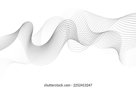 Abstract platinum gradient wave element for design. Digital frequency track equalizer. Stylized line art background. Vector illustration. Wave with lines created using blend tool. Curved wavy line.