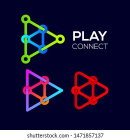 Abstract Play Arrow logo with Line Dots Connect signs, Music Media Entertainment concept, Next Forward Express and Logistic Symbols, Technology and digital icons for Business Corporate identity