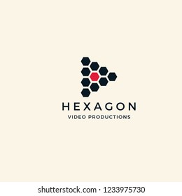 Abstract Play button Hexagon Media Production logo design inspiration custom logo design