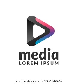 Abstract Play button logo in material design style. Application icon. Media play logo design. Colorful play icon. Arrow icon. Web, Digital, Network icon.