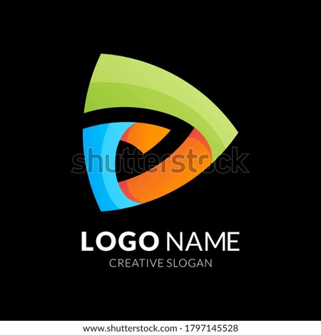 abstract play button logo template, modern 3d logo style in gradient vibrant colors