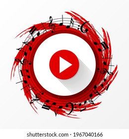 Abstract play button with music notes. Vector illustration