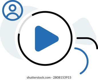 Abstract play button with user profile and arm gesture playbutton profileicon bluecircle blackoutline