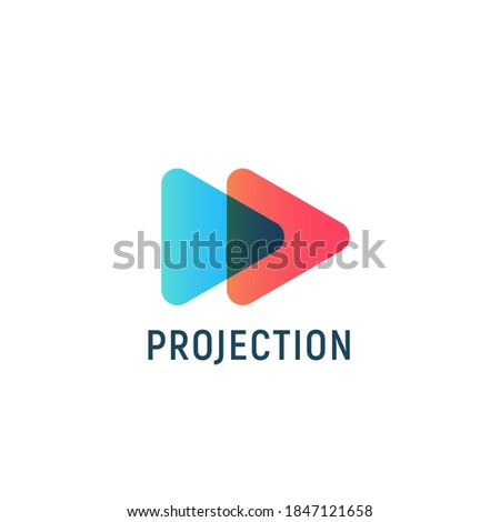 Abstract play icon, red and blue button. Arrow right, digital media logo template, flat minimal style emblem. Concept logotype design for business, web and presentation. Vector logo