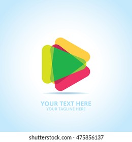 Abstract play logo, design concept, emblem, icon, flat logotype element for template.