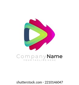 Abstract play logo and fire design illustration, modern style