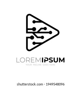 Resumen Logotipo Play con plantilla de diseño de tecnología de línea, línea de tecnología
