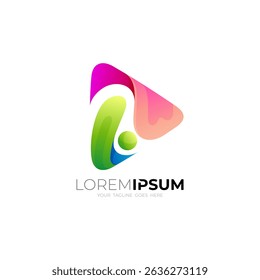 Abstract play logo and people care design combination, 3d colorful design