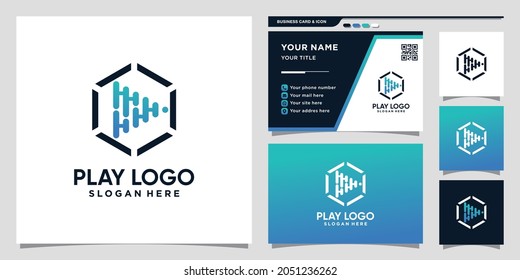 Abstract play logo technology with line art style and business card design Premium Vector
