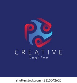 Abstract play media logo with p letter modern gradient color