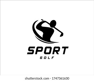 Abstract player golf swing stick logo design inspiration