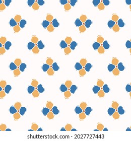 Abstract playful color style cut out flower shape pattern. Seamless modern floral lino cut style design for retro kids all over print. Trendy home decor, kid fashion, wallpaper in vector repeat.