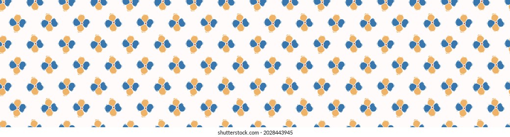 Abstract playful color style cut out flower border. Seamless modern scandi lino cut style edging for retro kids trim. Trendy whimsical kid floral stationery header. Repeatable vector stripe.