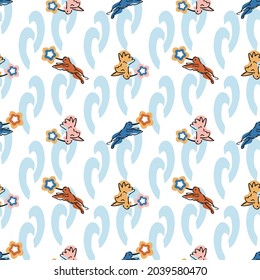Abstract playful exotic humming bird shape pattern. Seamless modern simple collage style design for retro kids all over print. Trendy home decor, kid fashion, wallpaper in vector repeat.