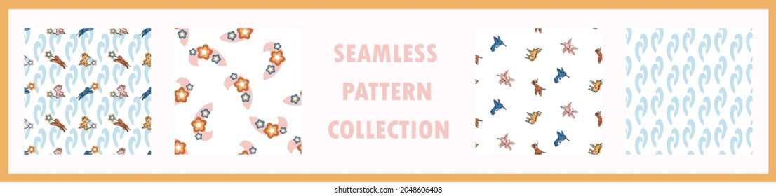 Abstract playful exotic humming bird shape collection. Seamless modern simple collage style design for retro kids all over print. Trendy home decor, kid fashion, wallpaper in vector repeat.