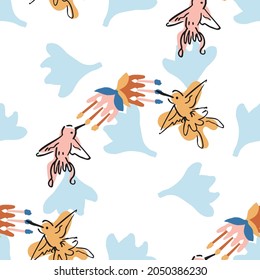 Abstract playful exotic humming bird shape pattern. Seamless modern simple collage style design for retro kids all over print. Trendy home decor, kid fashion, wallpaper in vector repeat.