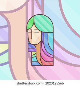 Abstract, Playful, Geometric, Bauhaus, Pop Art, Portrait, Colorful Women Face Vector Art Illustration