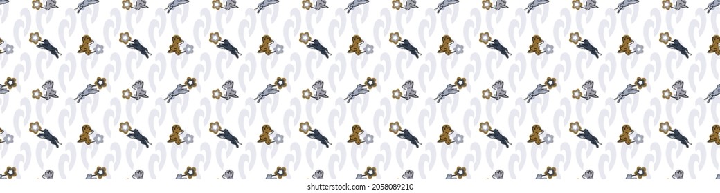 Abstract playful masculine humming bird border. Seamless modern simple collage style design for retro kids edging. Trendy home decor, kid fashion, wallpaper in vector repeat.
