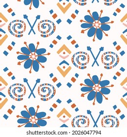 Abstract playful matisse style cut out flower shape pattern. Seamless modern floral collage style design for retro kids all over print. Trendy home decor, kid fashion, wallpaper in vector repeat.