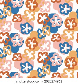 Abstract playful matisse style cut out flower shape pattern. Seamless modern floral collage style design for retro kids all over print. Trendy home decor, kid fashion, wallpaper in vector repeat.