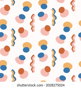 Abstract playful matisse style cut out shape pattern. Seamless modern simple collage style design for retro kids all over print. Trendy geometric home decor, kid fashion, wallpaper in vector repeat.