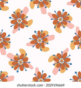 Abstract playful matisse style cut out flower shape pattern. Seamless modern floral collage style design for retro kids all over print. Trendy home decor, kid fashion, wallpaper in vector repeat.