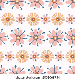 Abstract playful matisse style cut out flower shape pattern. Seamless modern floral collage style design for retro kids all over print. Trendy home decor, kid fashion, wallpaper in vector repeat.