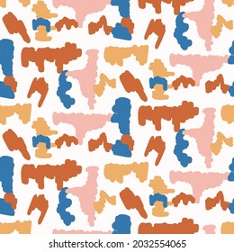 Abstract playful matisse style cut out shape pattern. Seamless modern simple collage style design for retro kids all over print. Trendy geometric home decor, kid fashion, wallpaper in vector repeat