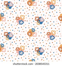 Abstract playful matisse style cut out flower shape pattern. Seamless modern floral collage style design for retro kids all over print. Trendy home decor, kid fashion, wallpaper in vector repeat.